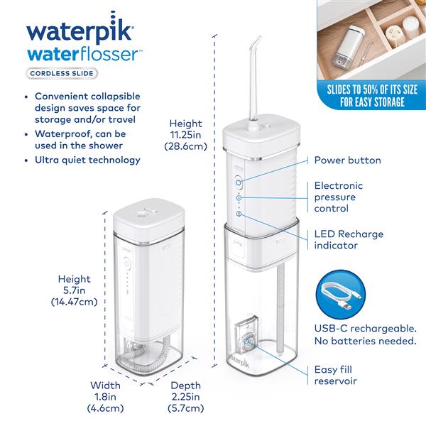 White Waterpik™ Cordless Slide Professional Water Flosser - Waterpik