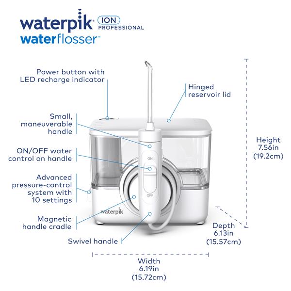 White Waterpik™ ION Professional Countertop Cordless Water Flosser - Waterpik