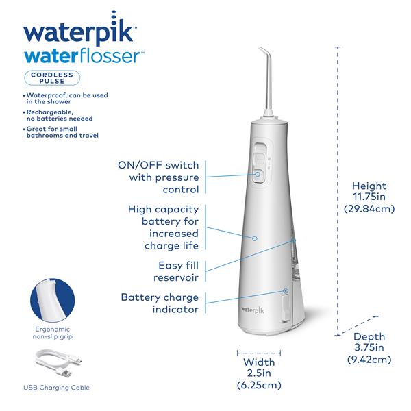 White Waterpik™ Cordless Pulse Water Flosser - Waterpik