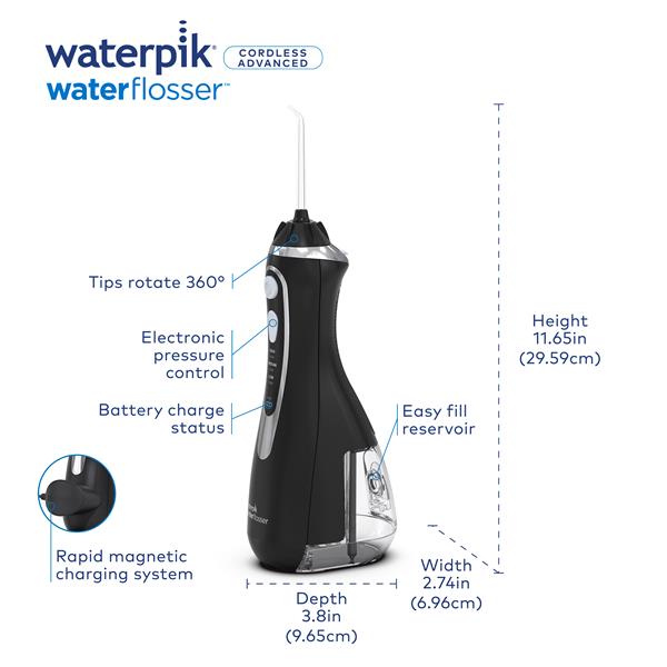 Black Waterpik™ Cordless Advanced 2.0 Water Flosser - Waterpik