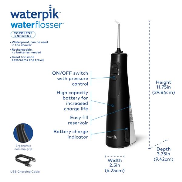 Black Waterpik™ Cordless Enhance Water Flosser - Waterpik