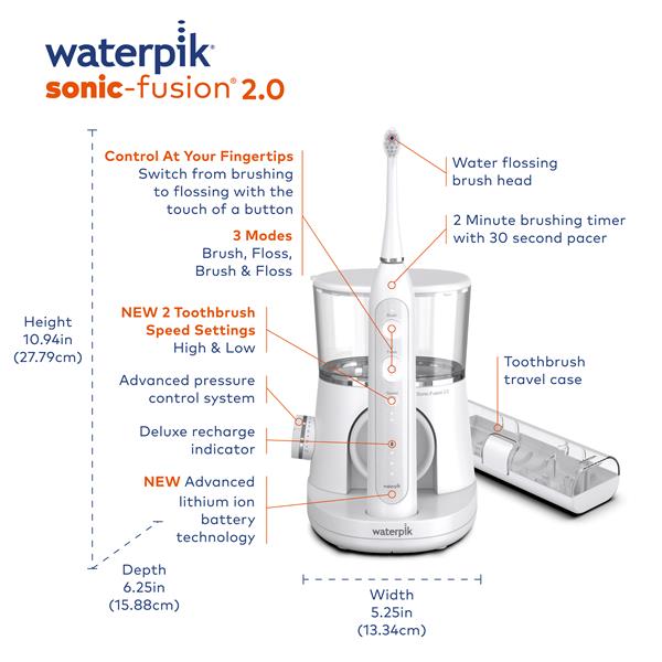 White Waterpik™ Sonic-Fusion™ 2.0 Flossing Toothbrush - Waterpik