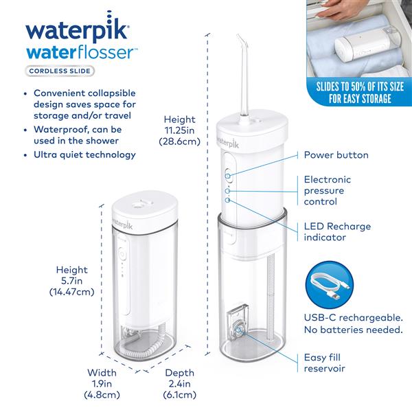 White Waterpik™ Cordless Slide Water Flosser - Waterpik