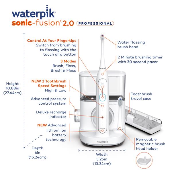 White Waterpik™ Sonic-Fusion™ 2.0 Professional Flossing Toothbrush - Waterpik
