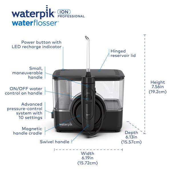 Black Waterpik™ ION Professional Countertop Cordless Water Flosser - Waterpik