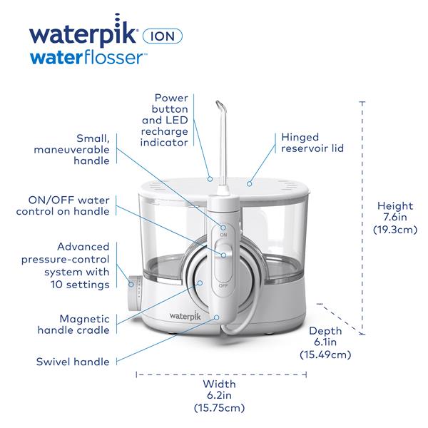 White Waterpik™ ION Countertop Cordless Water Flosser - Waterpik