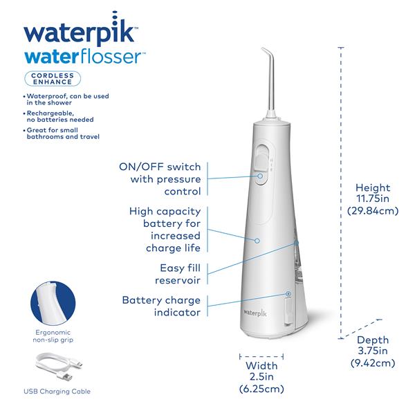 White Waterpik™ Cordless Enhance Water Flosser - Waterpik